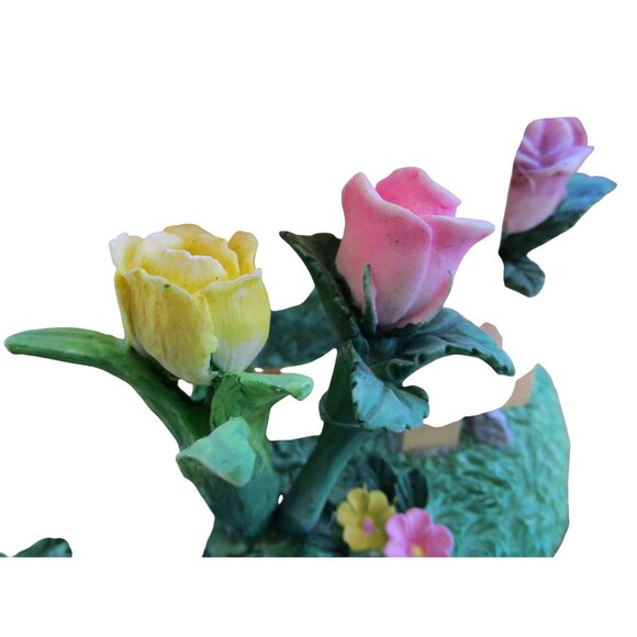 Fabric Mache Mrs. Easter Bunny Figurine With Tulips Eggs Duckling GUC - Picture 6 of 16